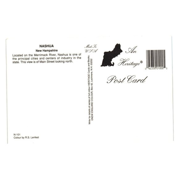 Nashua New Hampshire Vintage Heritage Postcard Merrimack River Main Street USA - Picture 2 of 2